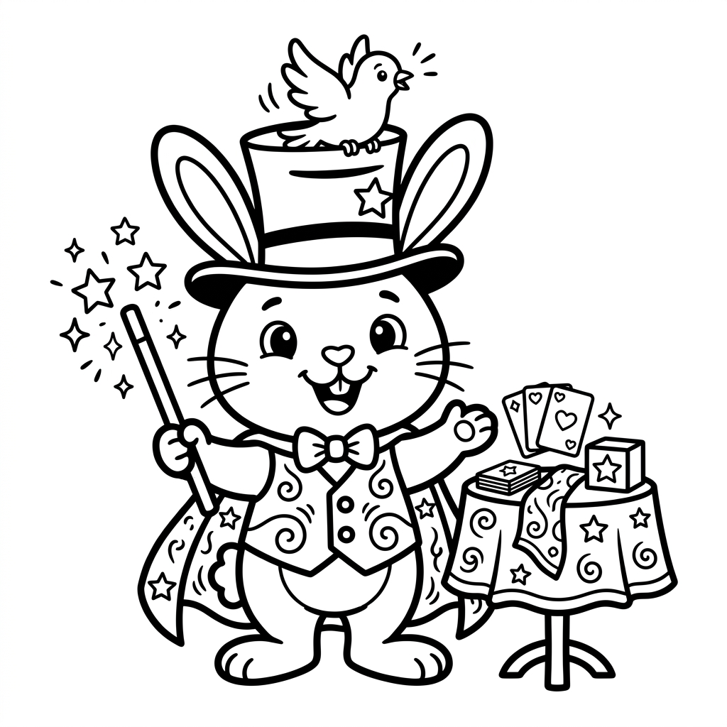 Bunny Magician Hat coloring page for kids