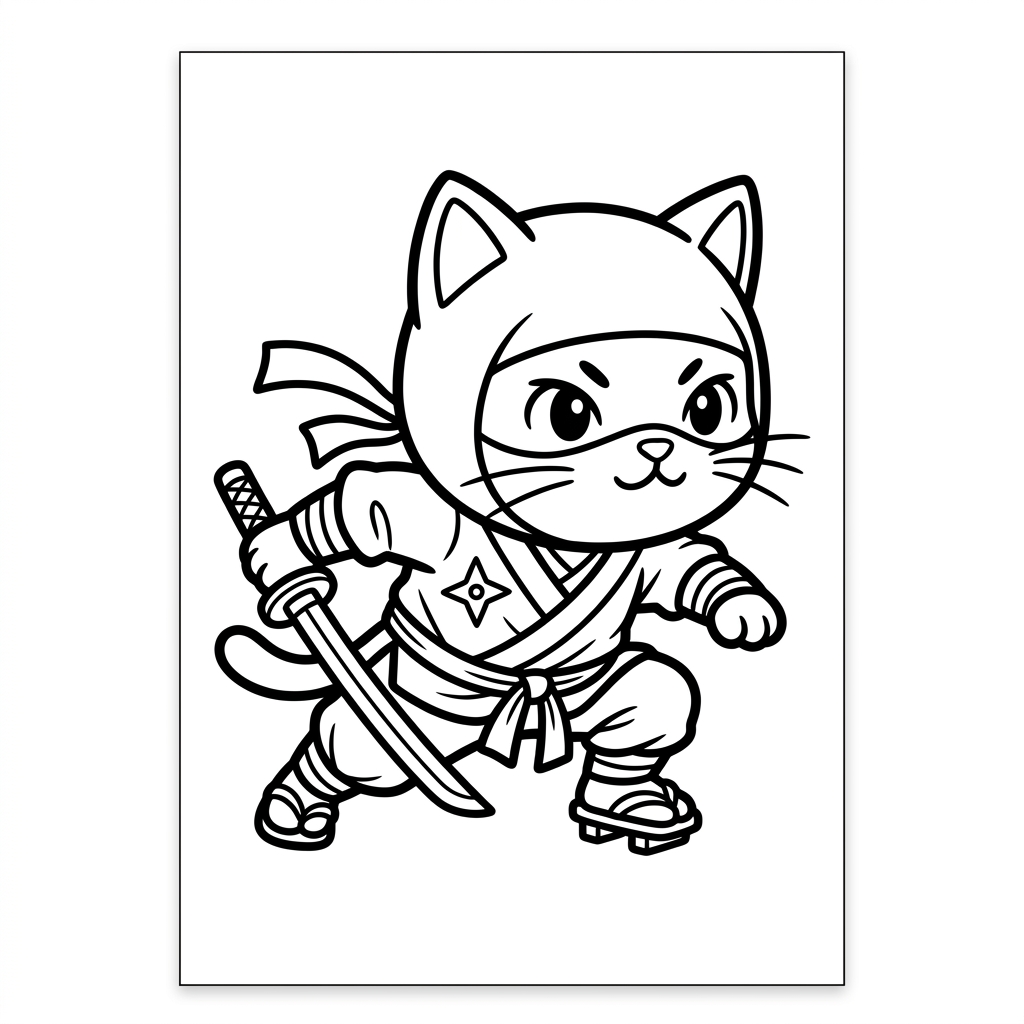 Cat Ninja Stealth coloring page for kids