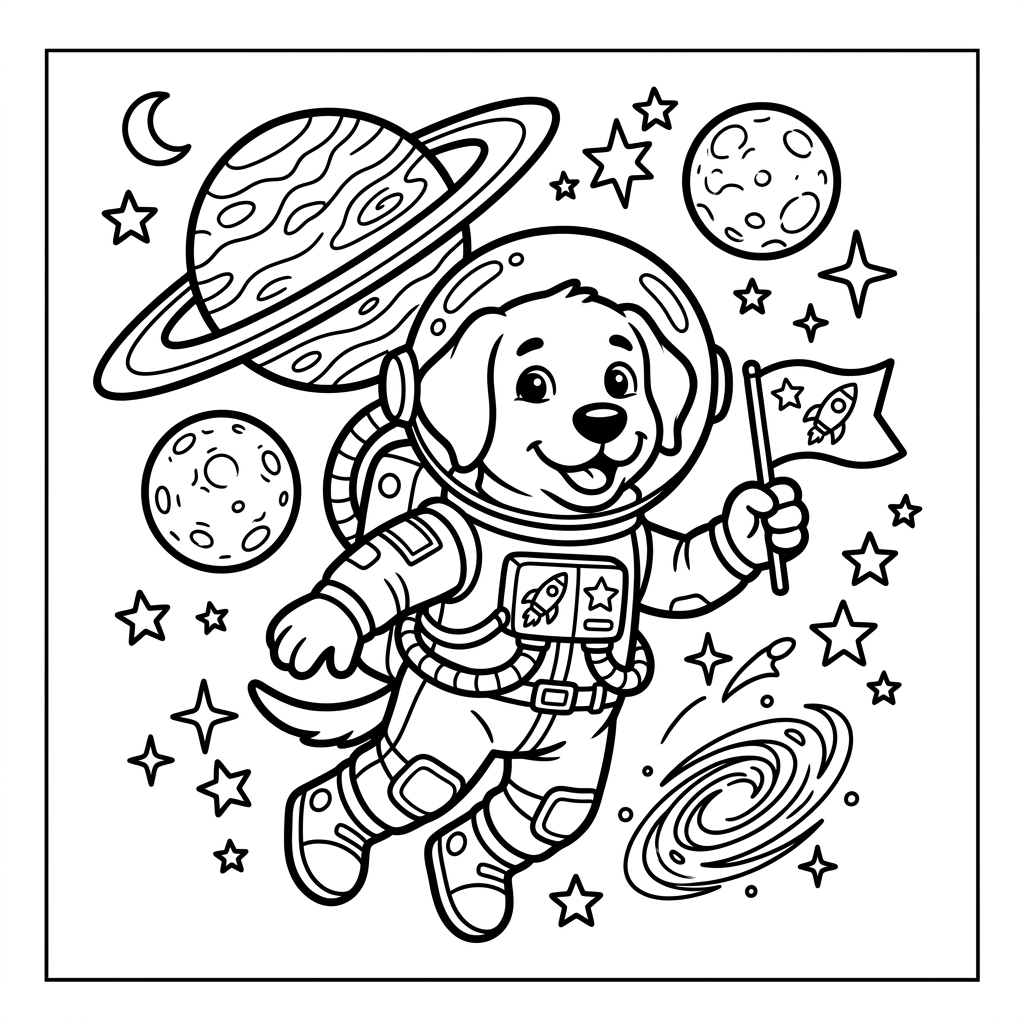 Dog Astronaut Space coloring page for kids