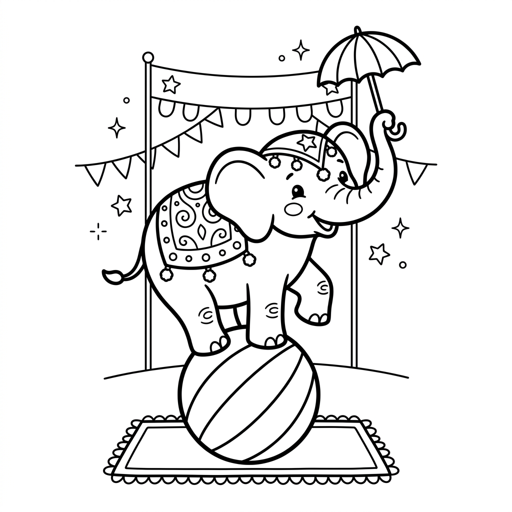 Elephant Circus Ball coloring page for kids
