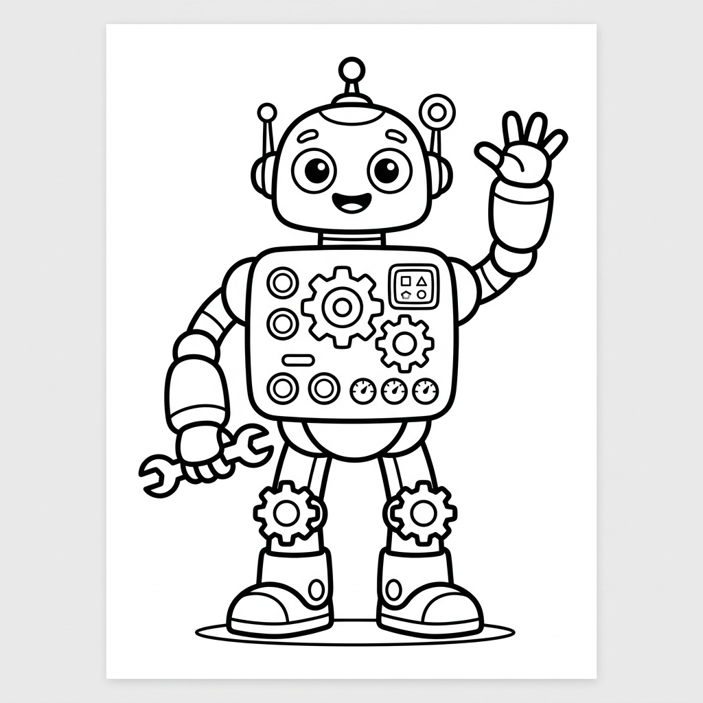 Funny Robot Waving coloring page for kids