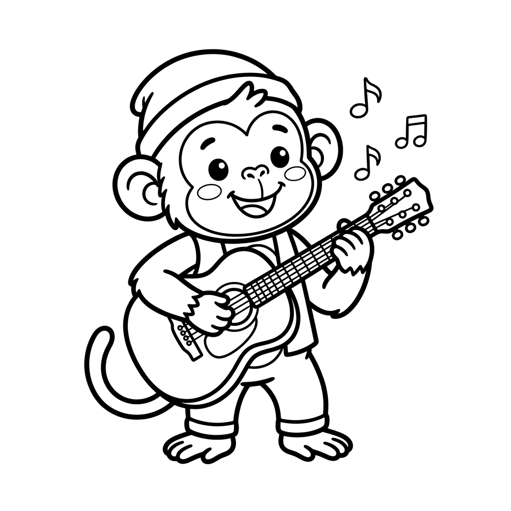 Monkey Musician Guitar coloring page for kids