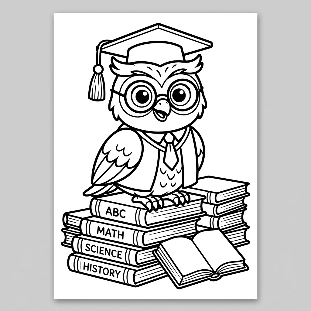 Owl Professor Books coloring page for kids