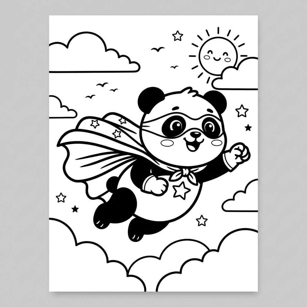 Panda Superhero Cape coloring page for kids