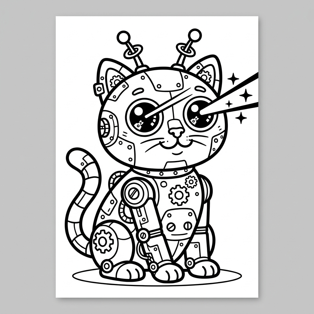 Robot Cat Laser Eyes coloring page for kids
