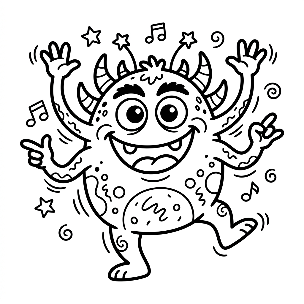 Silly Monster Dancing coloring page for kids