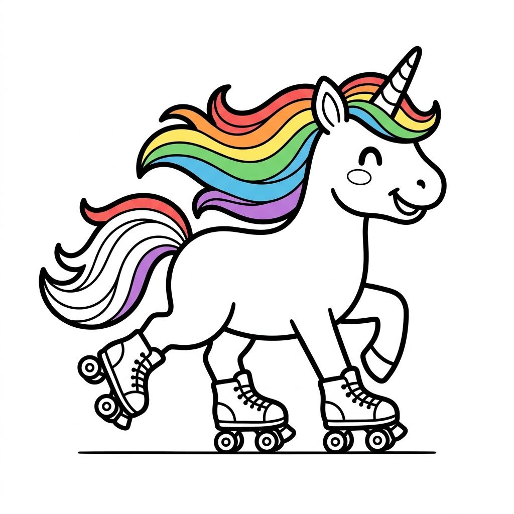 Unicorn Roller Skates coloring page for kids