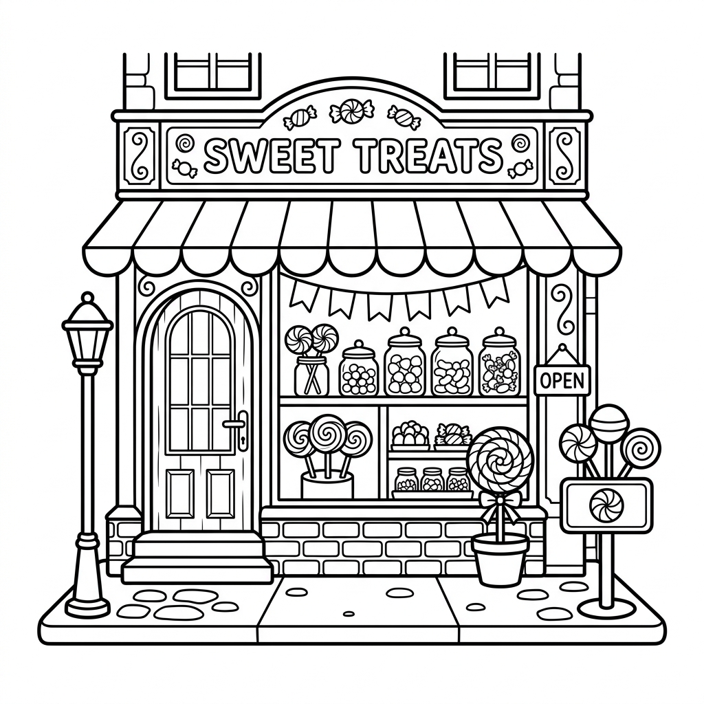 Candy Shop Lollipops coloring page for kids