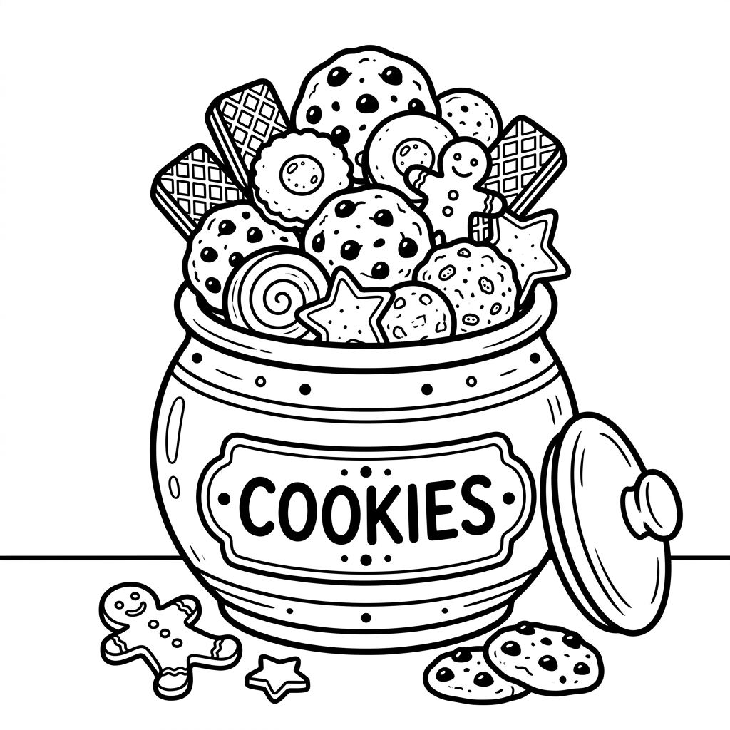 Cookie Jar Overflowing coloring page for kids