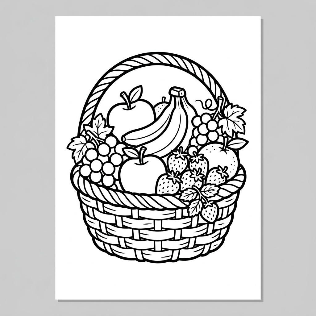 Fruit Basket Colorful coloring page for kids