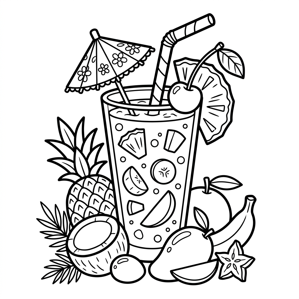 Fruit Smoothie Tropical coloring page for kids