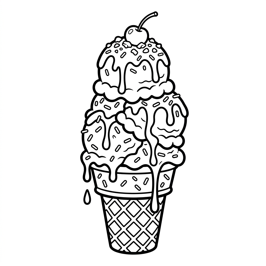 Ice Cream Cone Triple coloring page for kids