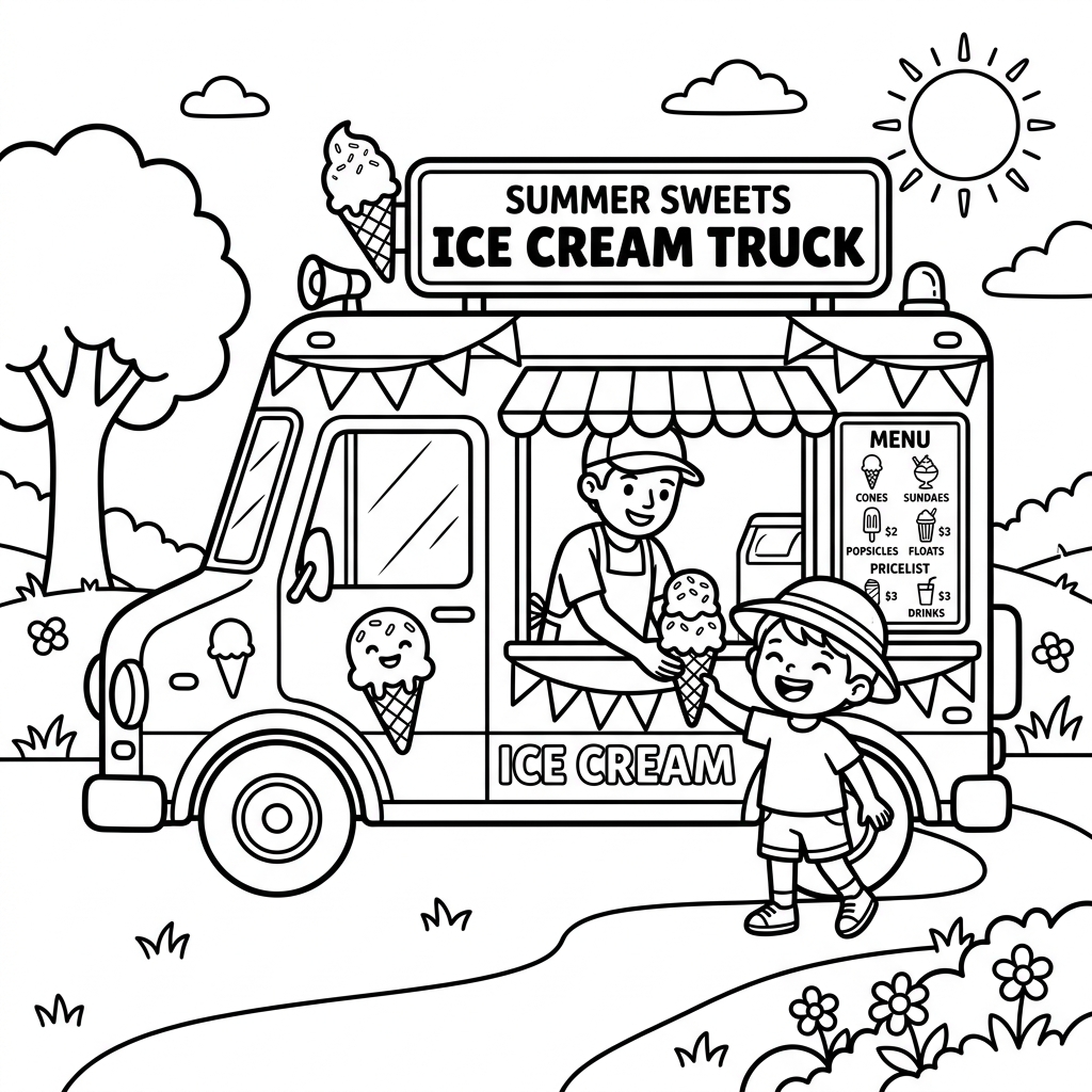 Ice Cream Truck Summer coloring page for kids