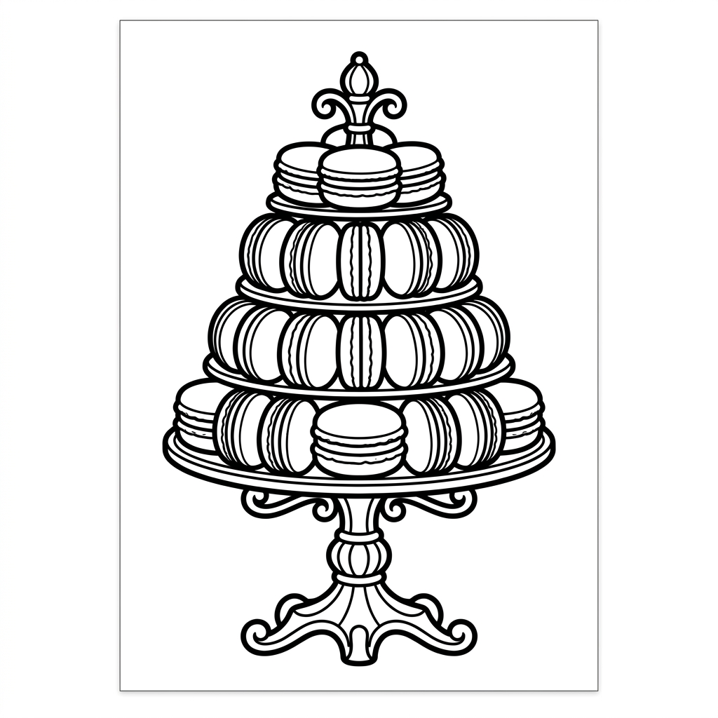 Macarons Tower French coloring page for kids