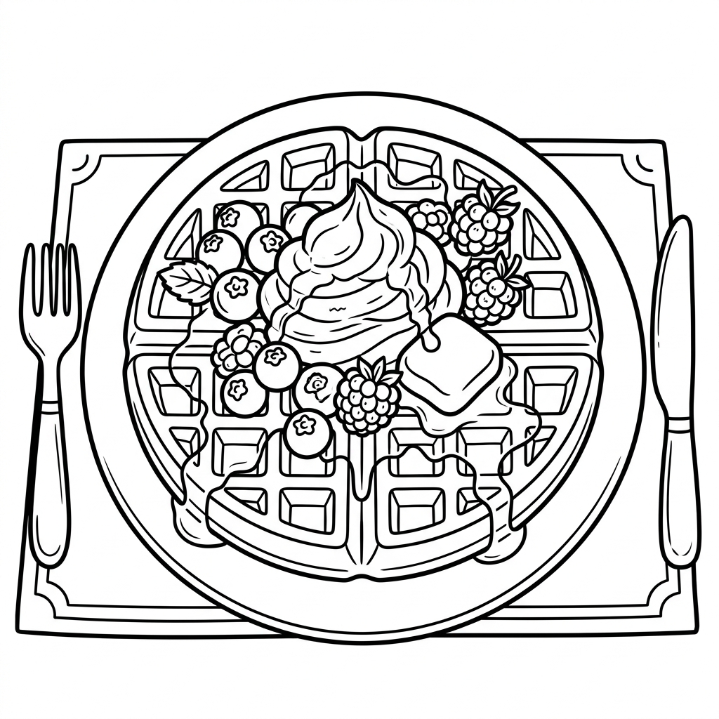 Waffle Breakfast Berries coloring page for kids