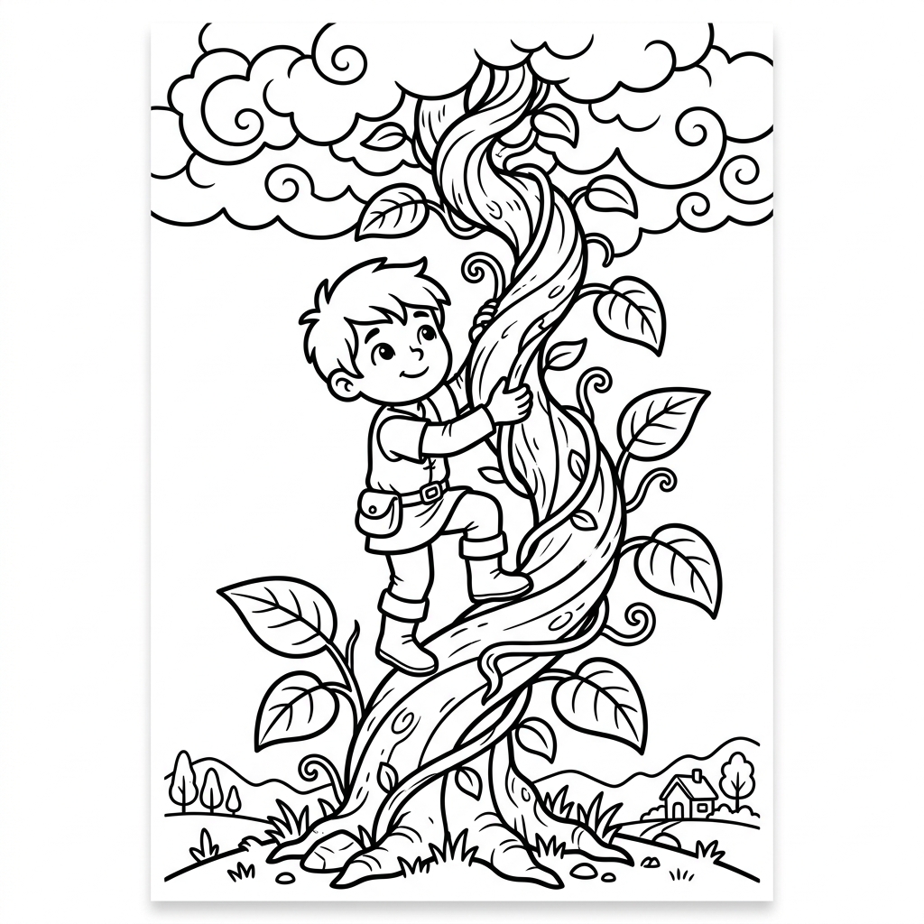 Jack Beanstalk Climbing coloring page for kids