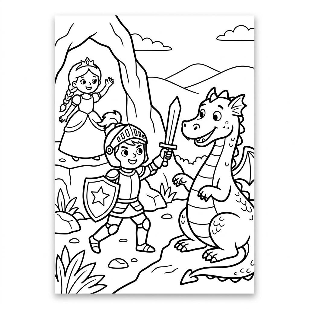 Knight Saving Princess coloring page for kids