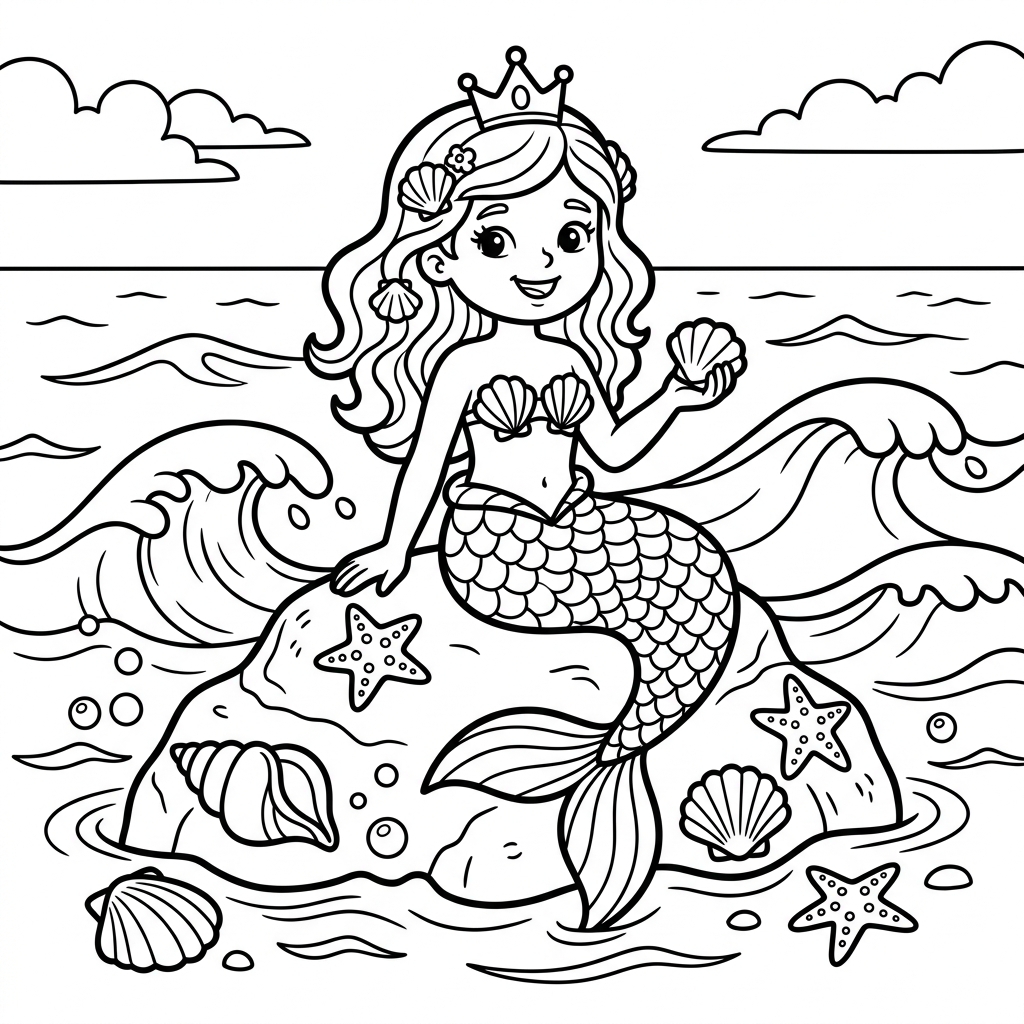 Mermaid Princess Ocean coloring page for kids