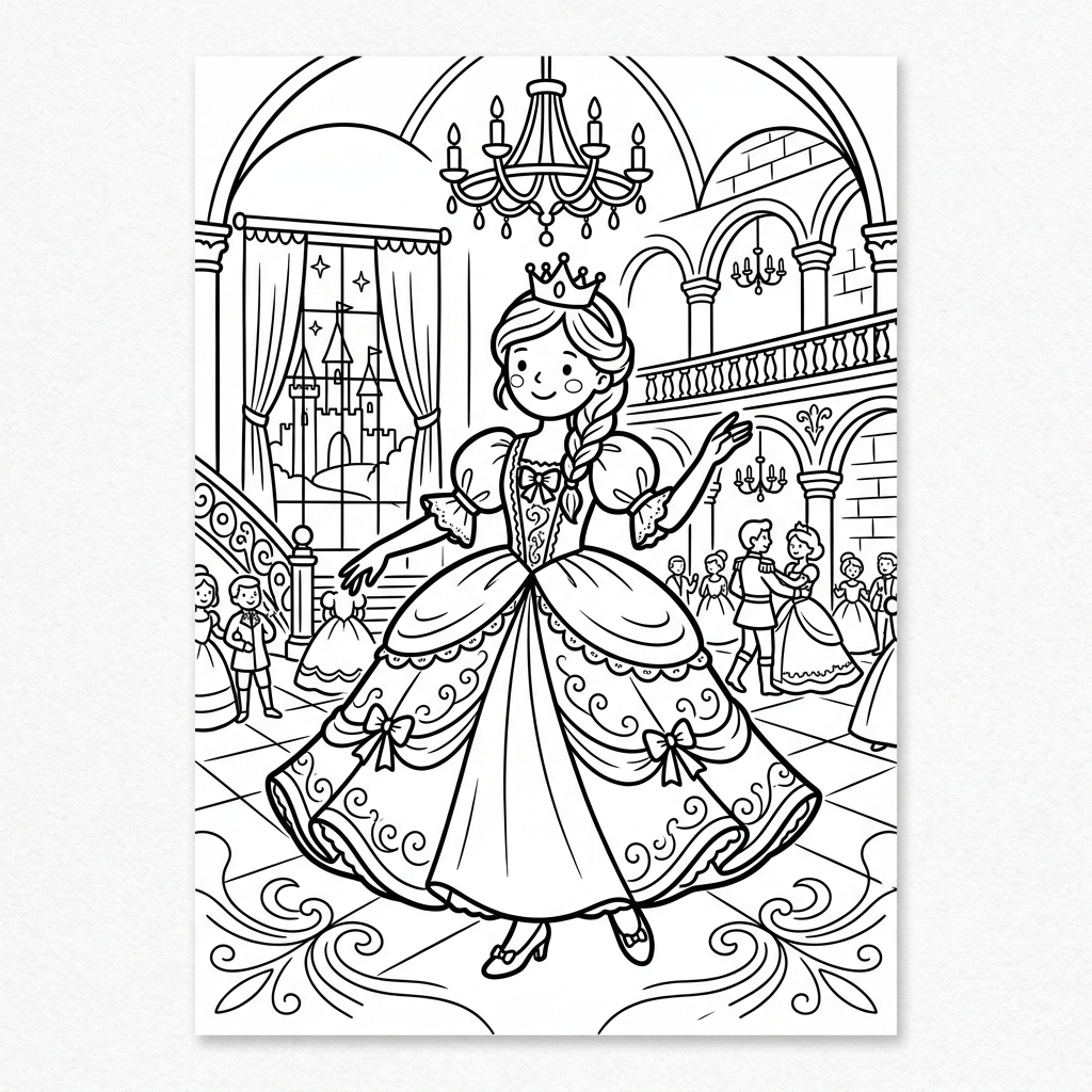 Princess Ball Gown Dance coloring page for kids