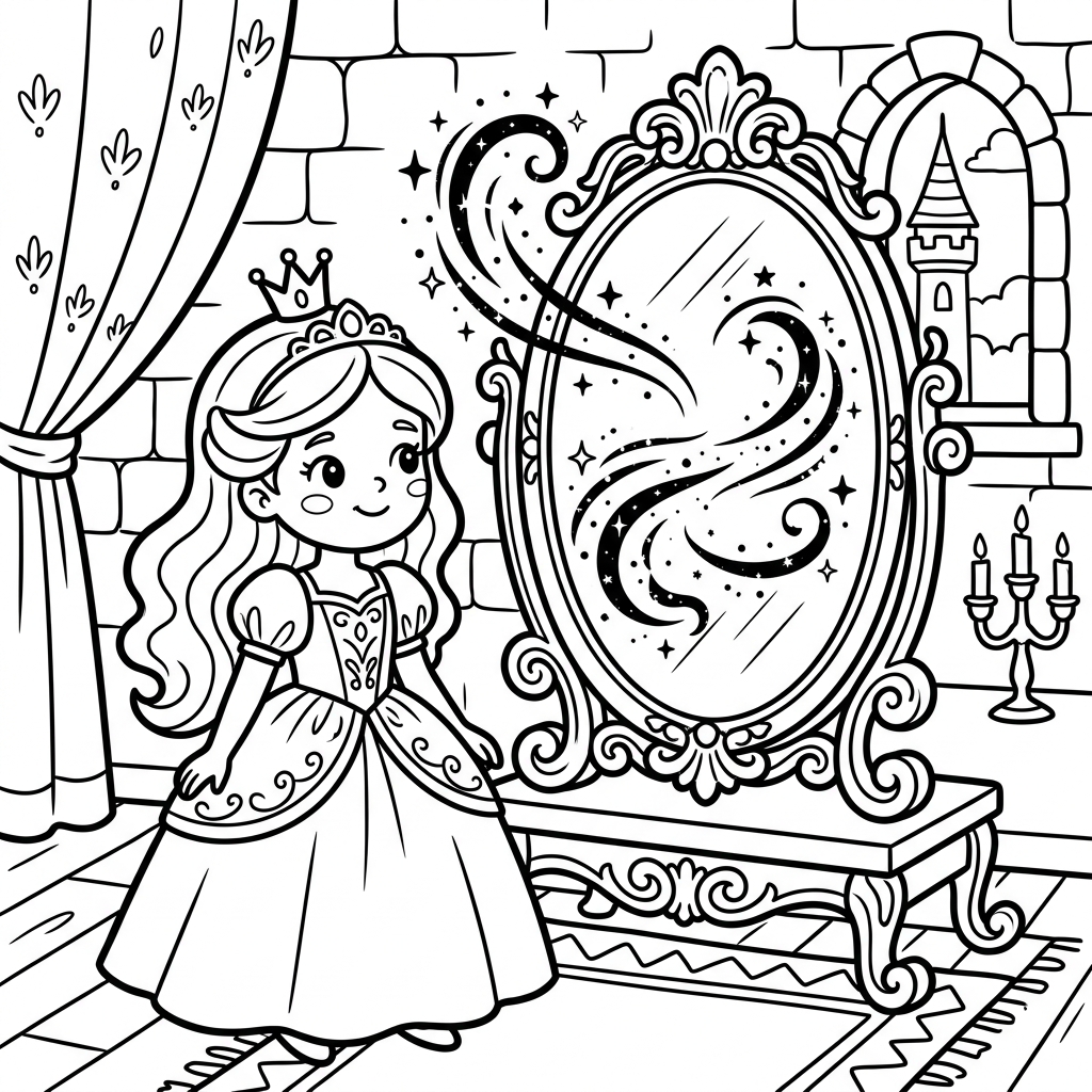 Princess Magic Mirror coloring page for kids