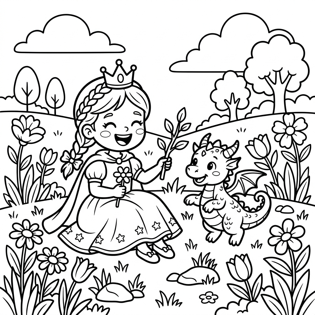 Princess Pet Dragon coloring page for kids