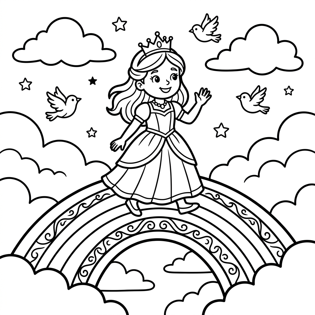 Princess Rainbow Bridge coloring page for kids