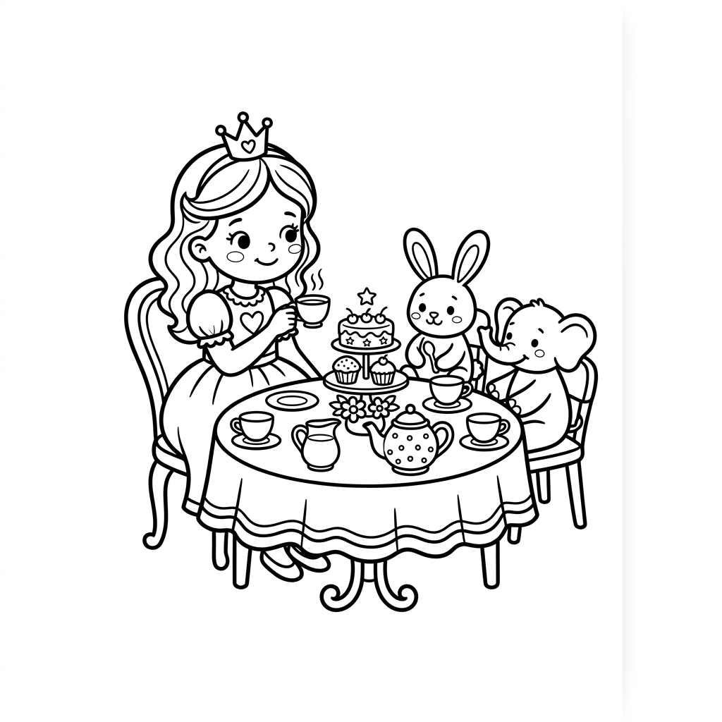 Princess Tea Party coloring page for kids