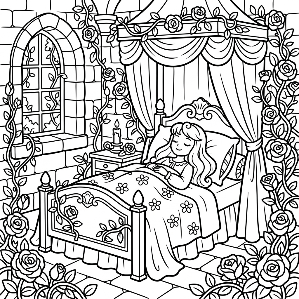 Sleeping Beauty Tower coloring page for kids