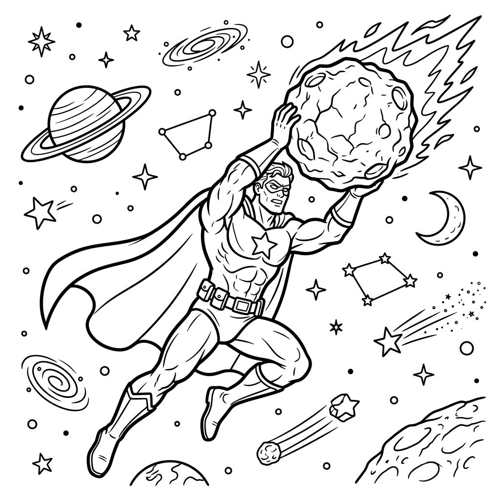 Hero Catching Meteor coloring page for kids