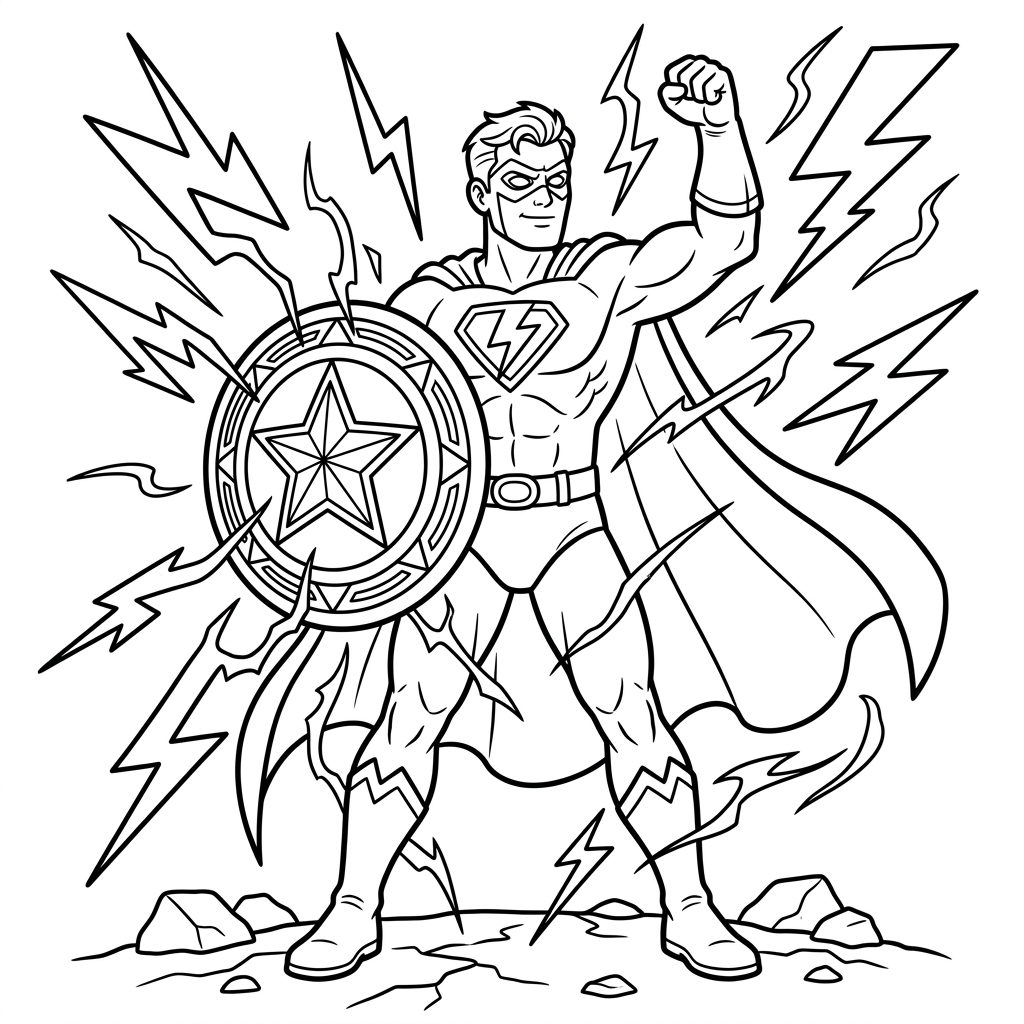 Hero Shield Lightning coloring page for kids