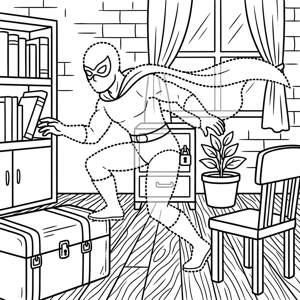 Invisible Hero Sneaking coloring page for kids