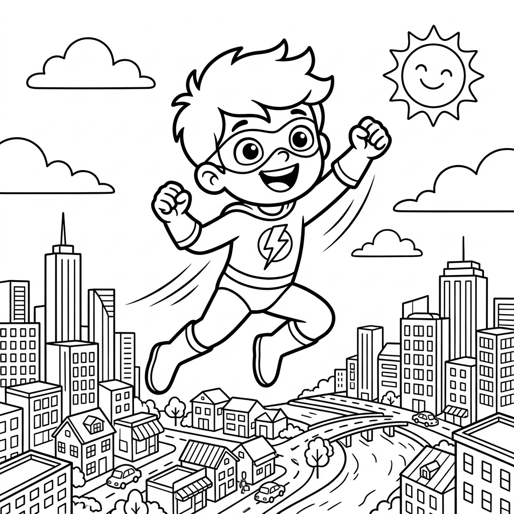 Kid Hero First Flight coloring page for kids