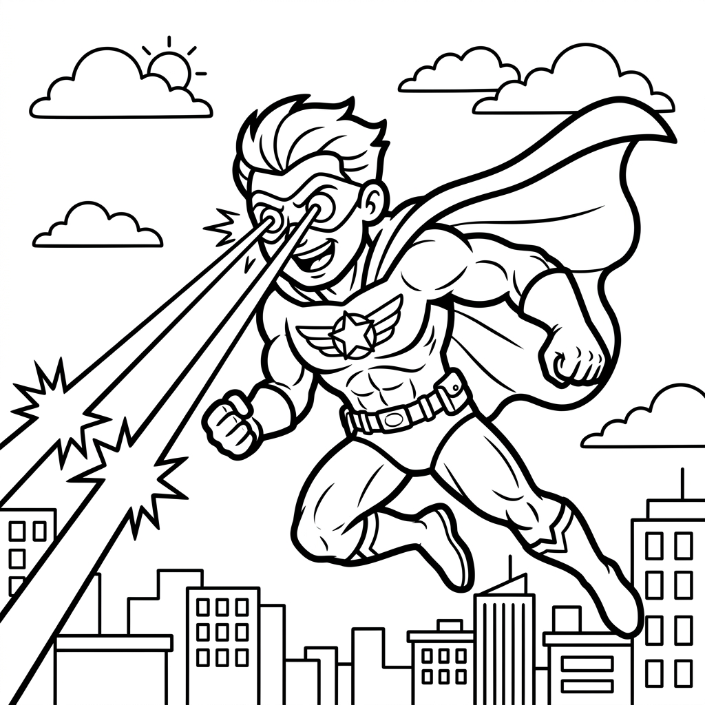 Laser Eye Hero Action coloring page for kids