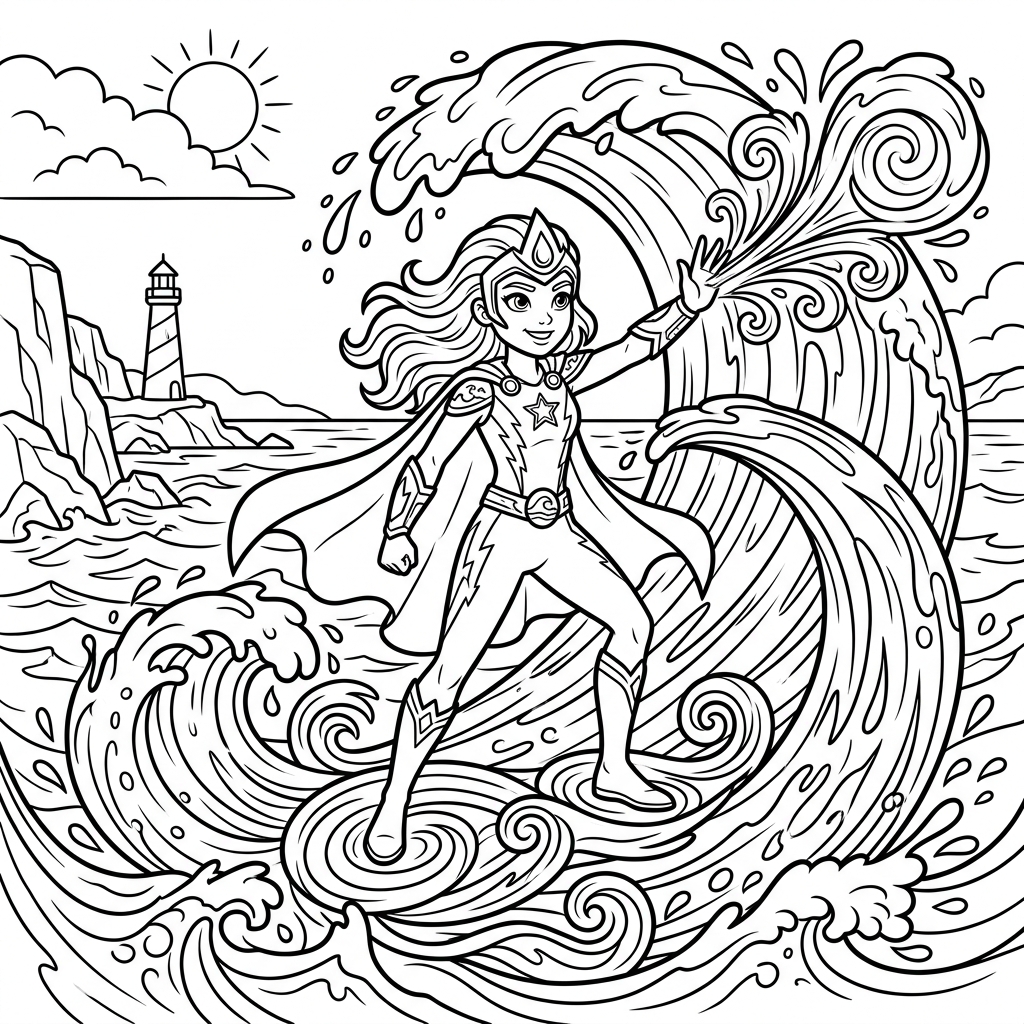 Water Hero Ocean Waves coloring page for kids
