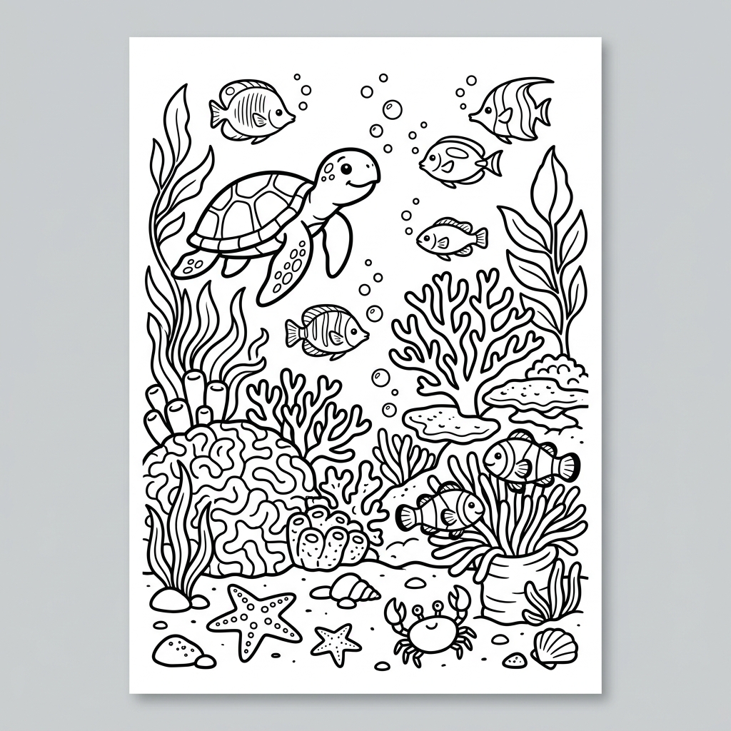 Coral Reef Ecosystem coloring page for kids